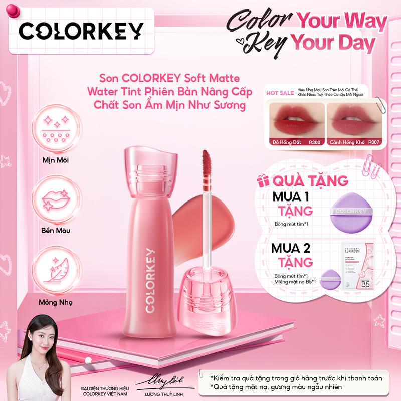 [PHIÊN BẢN NÂNG CẤP] Son COLORKEY Soft Matte Water Tint Bản Nâng Cấp Bền Màu, Chất Son Ẩm Mịn Như Sương 2.5g