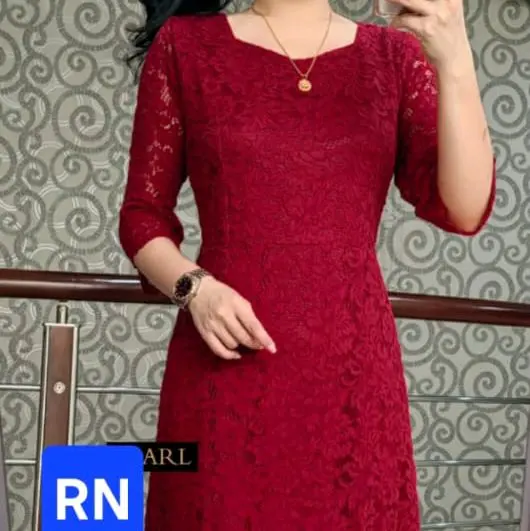 Dress premium pearl  Bahan brokat ngaret Tebal adem streets lapis katun adem