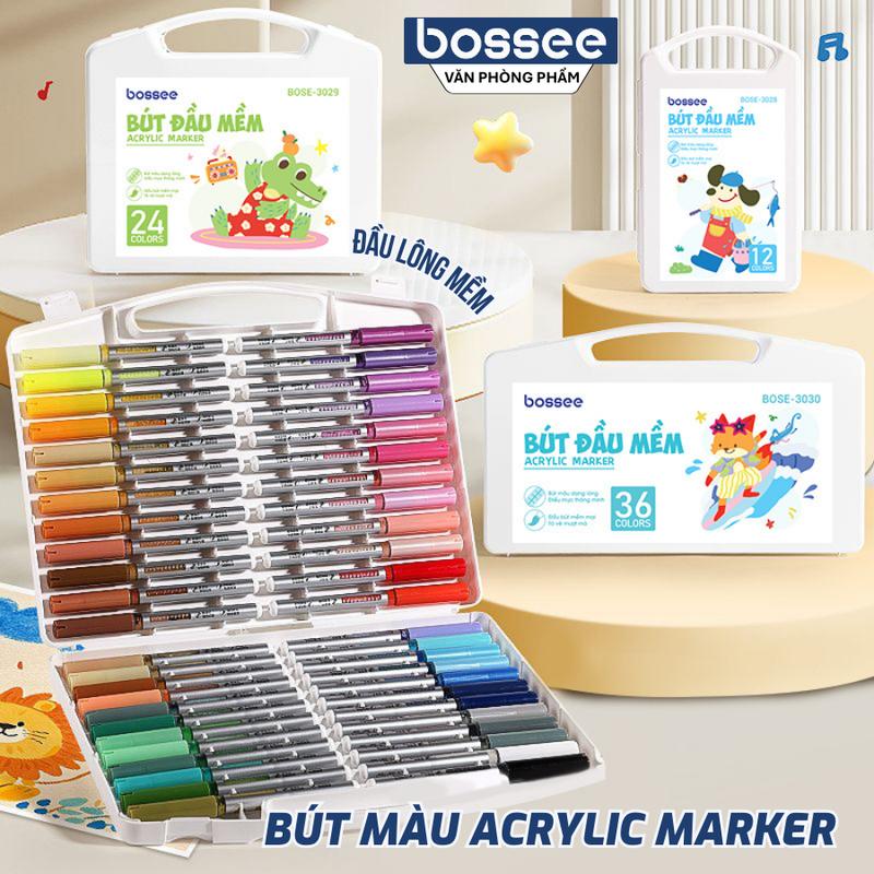  Bút Màu Acrylic Marker Đầu Lông Mềm - 12 24 36 48 60 Bút Màu Đánh Dấu Màu Sắc Tươi Sáng Vẽ Trên Mọi Chất Liệu Bullet Journal 
