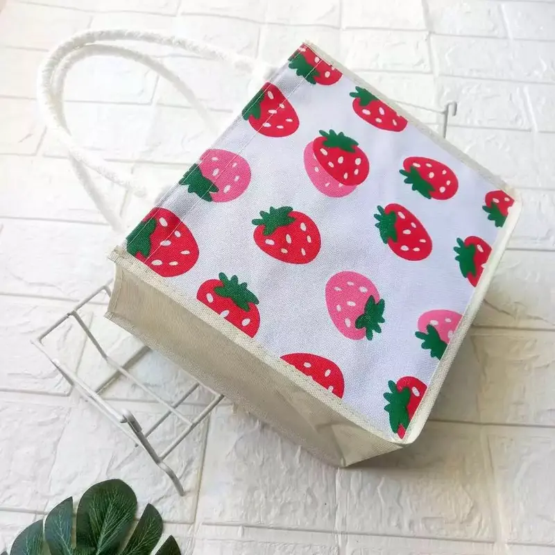 Tote Bag Mini Tali Sumbu Putih Wanita Tas Mini Motif Sablon Totebag Serut Karakter 7