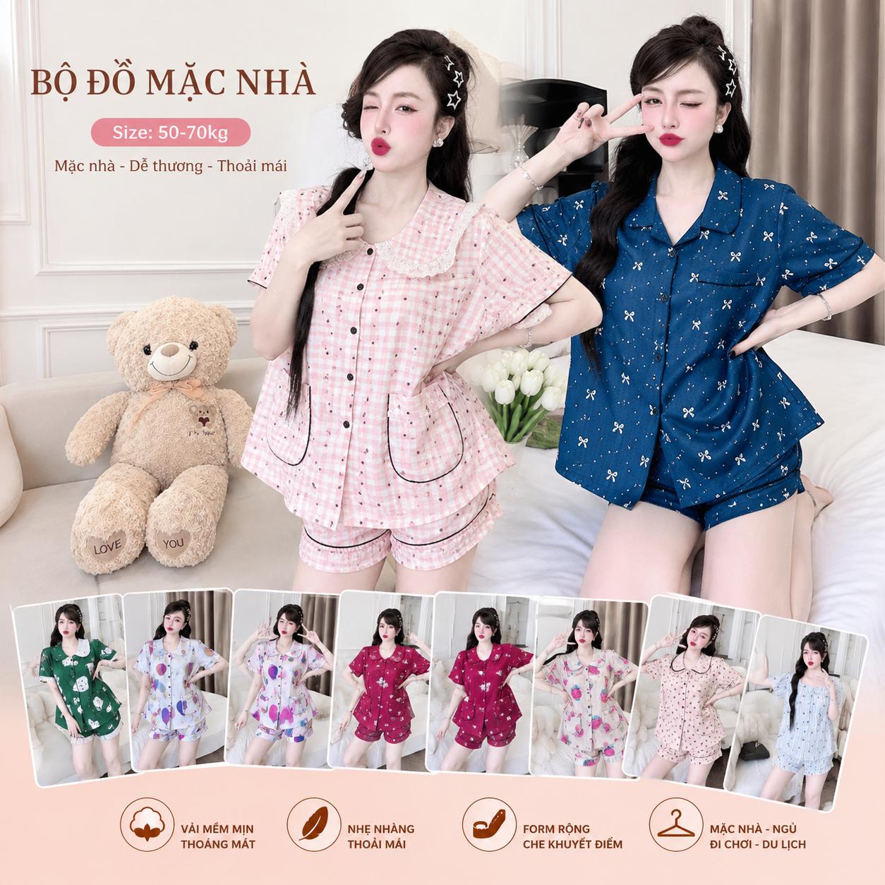 Set Đùi Pijama Nữ Bigsize 50-70kg Vải Lụa Nhật, Đồ Bộ Mặc Nhà Quần Đùi Mềm Mát Dễ Thương Béo Xinh Shop – A.TH1S6