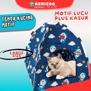 Paket Tenda Rumah Kucing Model Lipat Banyak Motif Karakter Lucu Bonus Kasur Empuk Bisa Dicuci Aerizoo anjing & kucing doll biru random kasur hewan peliharaan kuning