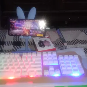 [Peningkatan baru]Huwei AK105 Keyboard Gaming LED RGB 104 Tombol Set Mouse USB Wired Latensi Rendah Dual Tone