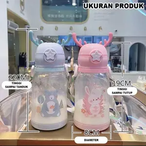 Shenar Makassar Housewares - Botol Minum Anak Tanduk Rusa 600ml Botol BPA Free Gratis Tali Panjang Food Grade Botol Minum Lucu