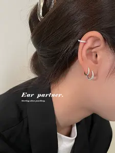 EAR PARTNER-999 SILVER Anting-anting perak murni untuk menjaga lubang telinga, bisa dipakai tidur tanpa perlu dilepas, dengan batu zirkonia berkesan mewah,Anting Fashion Wanita Terbaru: Gaya Korea Retro | Zirconia Elegan | Anti Karat | COD