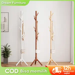 DF-1 Stand Hanger Kayu Stand Hanger Gantungan Baju Topi Multifungsi Rak Mantel Silinder 3Kaki 42x42x175CM Hemat Ruang & Mudah Dibersihkan Gantungan kayu dari kayu jatuh ke lantai kamar tidur gantung gantung pakaian dalam ruang Terbaru Harga Murah Garansi