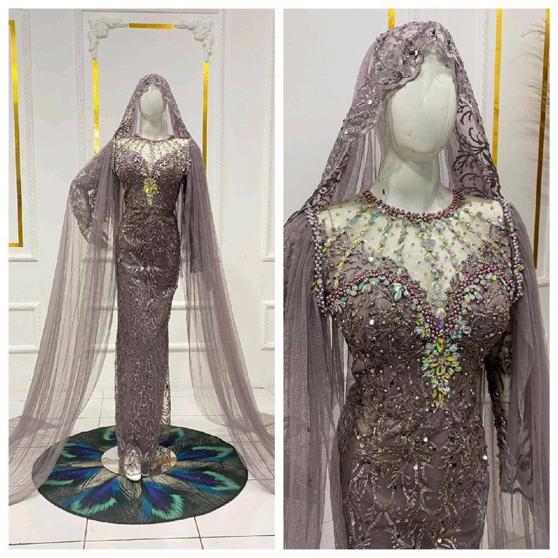 gaun pengantin model span warna taro premium 0