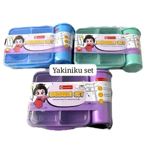 Yakiniku set tempat bekal makanan/tempat makan sekat/tempat bekal botol sekolah