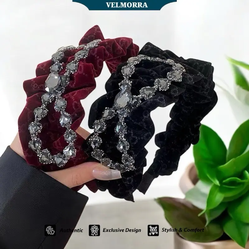 Velmorra - Headbands Hershey Bando Korea Bandana Lebar Diamond Kristal Permata Berlian Aksesoris