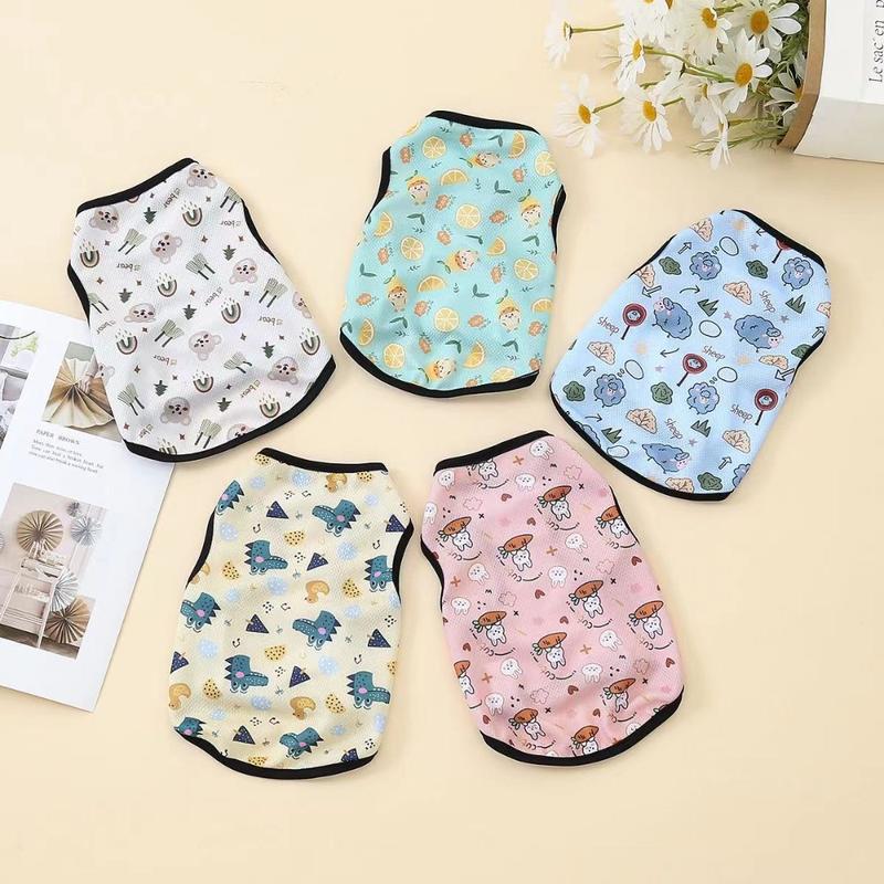 New Cute Pet Dog Clothes Small Medium Dog Comfortable Pet Vest Cartoon Printed Pattern Breathable Dog T-shirt 1