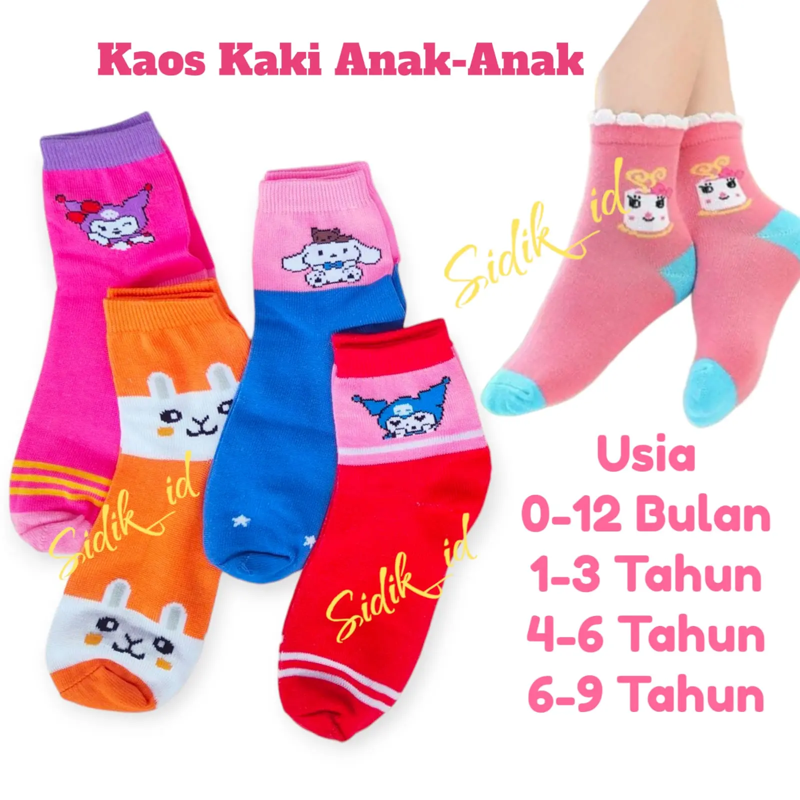 Paket 6 Pasang Kaos Kaki Anak Cewek Perempuan Motif Karakter Gambar Anak Anak Fashion