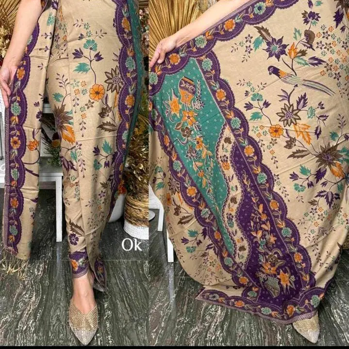 Kamen sutra paris plus selendang ATBM original warna ungu + hijau tosca 0