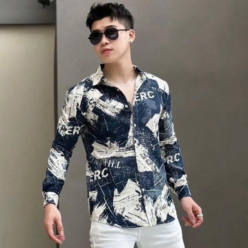 Áo sơ mi nam in họa tiết , chất vải lụa mango dày dặn, co giãn nhẹ ,không phai màu