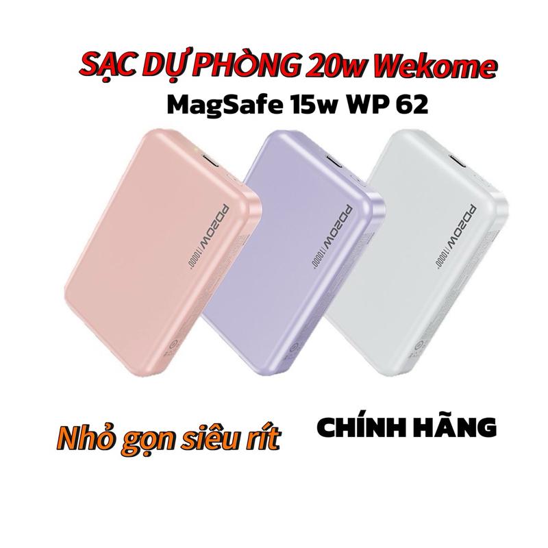 Sạc Dự Phòng WP-62 Không Dây Wekome 10.000mAh PD20W MagSafe 15W LED Hiển Thị % pin Chính Hãng BH 1 Năm Led Sạc Pin Pin Dự Phòng Sạc Nhanh
