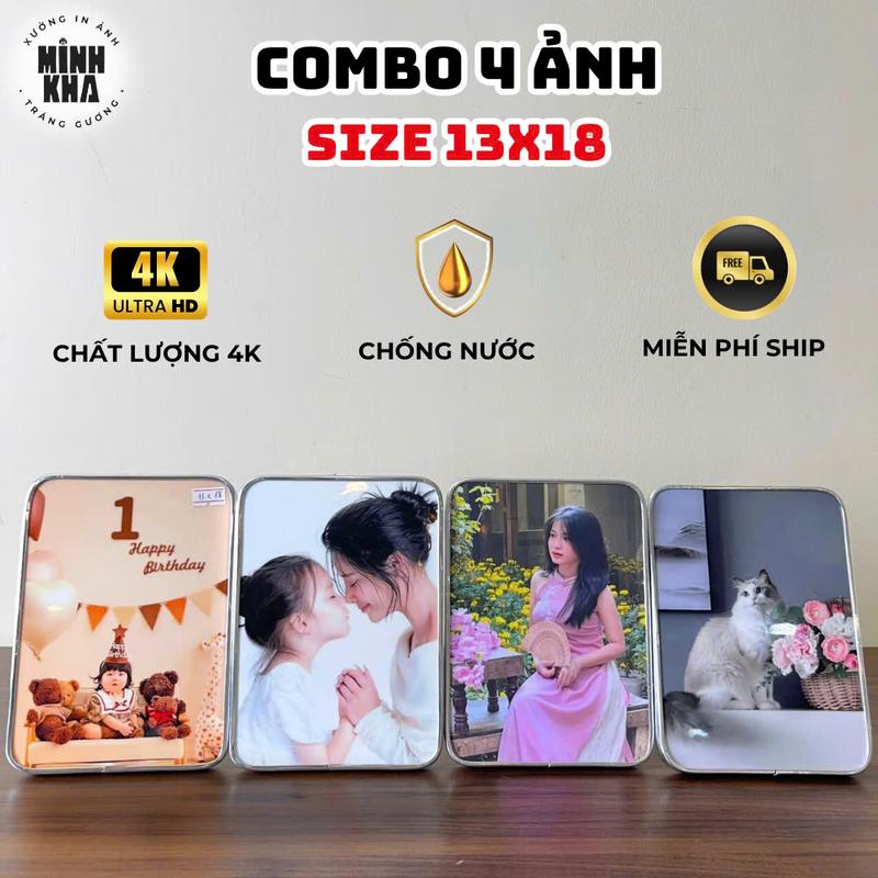 COMBO 4 KHUNG 13x18 theo nhu cầu - Tráng Gương Bo Viền - TẶNG COMBO CHỈNH ẢNH MIỄN PHÍ - Chất Lượng 4K Chống Nước Không Phai Màu Không Mối Mọt - Kèm Móc Treo Giá Đỡ - Decor Treo Tường Để Bàn Trang Trí Khung Tranh Phòng Khách