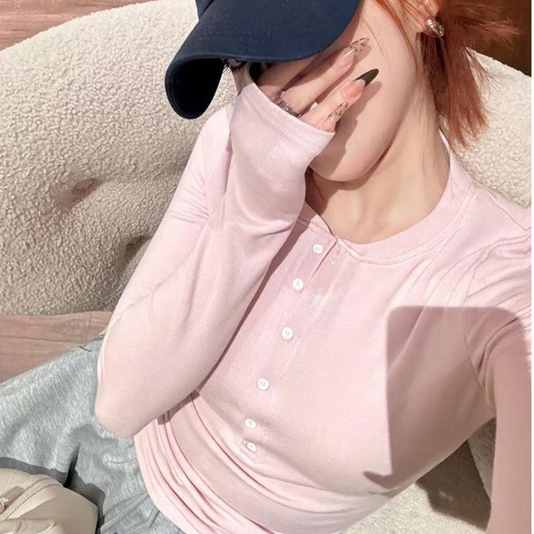 Áo cổ khuyết thiết kế cúc trắng dáng ôm peonyb - Thun dài tay nhiều màu kiểu dáng basic hotgirl hàn quốc đẹp oversize bigsize