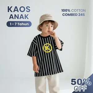 [KIDZILLA] Kaos Anak Oversize Motif Salur Full Katun Combed 24s - T-Shirt Anak Hitam Oversize Usia 1-7 Tahun
