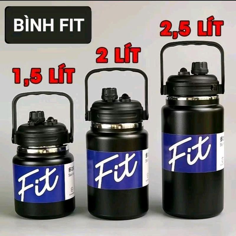 Fit Bình Giữ Nhiệt Lớn FIT 2500ml/2000ml/1500ml Miệng Rộng Dáng Lùn 2 Kiểu Uống Kèm Ống Hút Tiện Lợi 2.5L & 2L