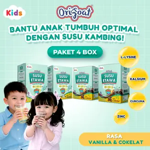 ORIGOAT KIDS Susu Etawa - 4 Box @125 gr ( Total 500 gr ) - Original 100% BPOM Halal - Bantu Tingkatkan Nafsu Makan, Imunitas, dan Pertumbuhan Tulang Gigi