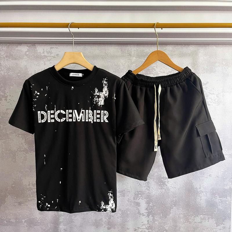 Bộ quần áo nam nữ cổ tròn vẩy sơn & DECEMBER quần vải kaki mềm,phong cách thời trang hót Menswear Thun Trắng set  nam