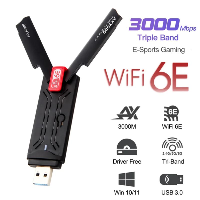 Product Introduction of USB WiFi 6E Adapter AX3000 2.4G/5G/6GHz Wi-Fi USB3.0 Dongle High Gain Antenna Wireless Network Card Driver Free 43