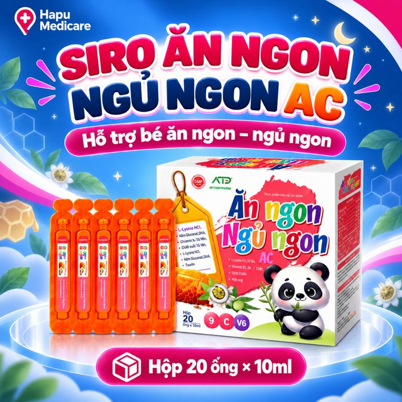 Siro Ăn Ngon Ngủ Ngon AC – Hỗ Trợ Ăn Ngon, Ngủ Ngon, Tiêu Hóa (Hộp 20 Ống x 10ml)