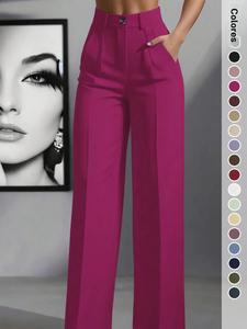 Pantalones de mujer de cintura alta y pierna ancha, color sólido, efecto adelgazante, adecuados para oficina, vacaciones, hogar y uso diario, para todas las estaciones