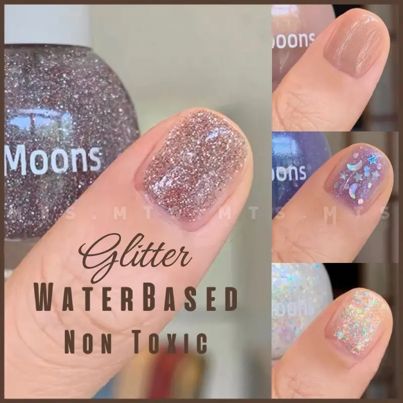 【SG Instock】Two Moons WaterBased Peelable Aurora Glitter Nail Polish Quickly Drying Non Toxic