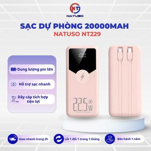 [Tặng sạc 3 đầu] Sạc dự phòng 20000mAh NT229 sạc nhanh 22,5W tích hợp dây cáp cho điện thoại