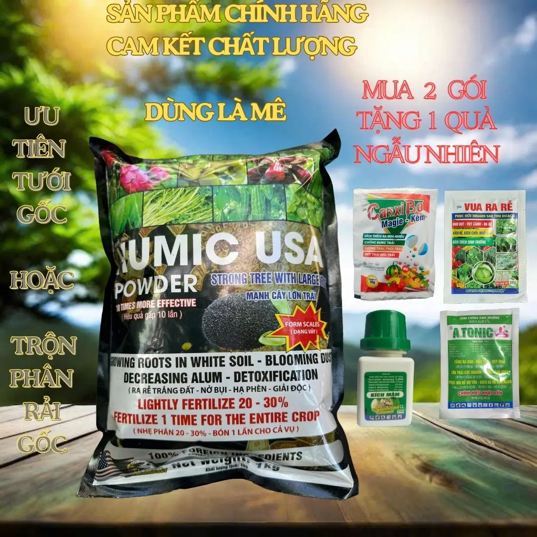 HUMIC USA 1KG (2kg tặng 1 quà). DẠNG VẢY TAN NHANH, TỐT NHANH. 1kg không quà, 2 kg tặng 1 quà. 5kg tặng 3 quà