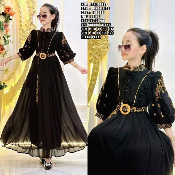 Product Introduction of Dinda Kids Gamis Muslim Cantik Mewah Anggun Bahan Ceruty Baby Doll Aplikasi Bordir Dress Muslim Terbaru Baju Wanita Lebaran Syari Remaja Pesta Crinkle 1