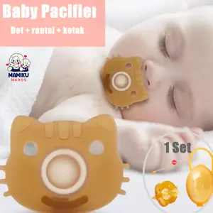 Kompeng Bayi Newborn Dengan Kotak dan Rantai - Dot Bayi Putting Bayi Empeng Bayi Slikon Motif Kartun BPA FREE - Dot Empeng Bayi Pengantar Tidur