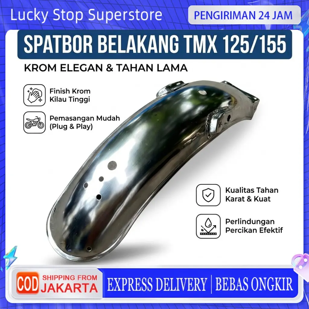 Fender Belakang TMX 125 TMX 155 Kualitas Bagus Chrome Kilat Mengkilap Presisi Pasang Mudah Gampang PNP Suku Cadang Aksesoris Motor