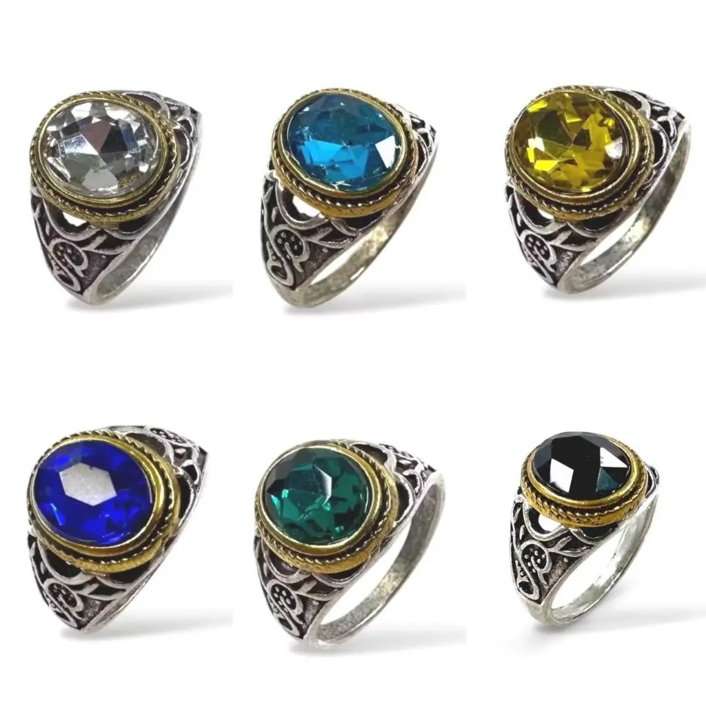 Cincin Pria Warna Putih Silver Diamond Ruby King Saphire
