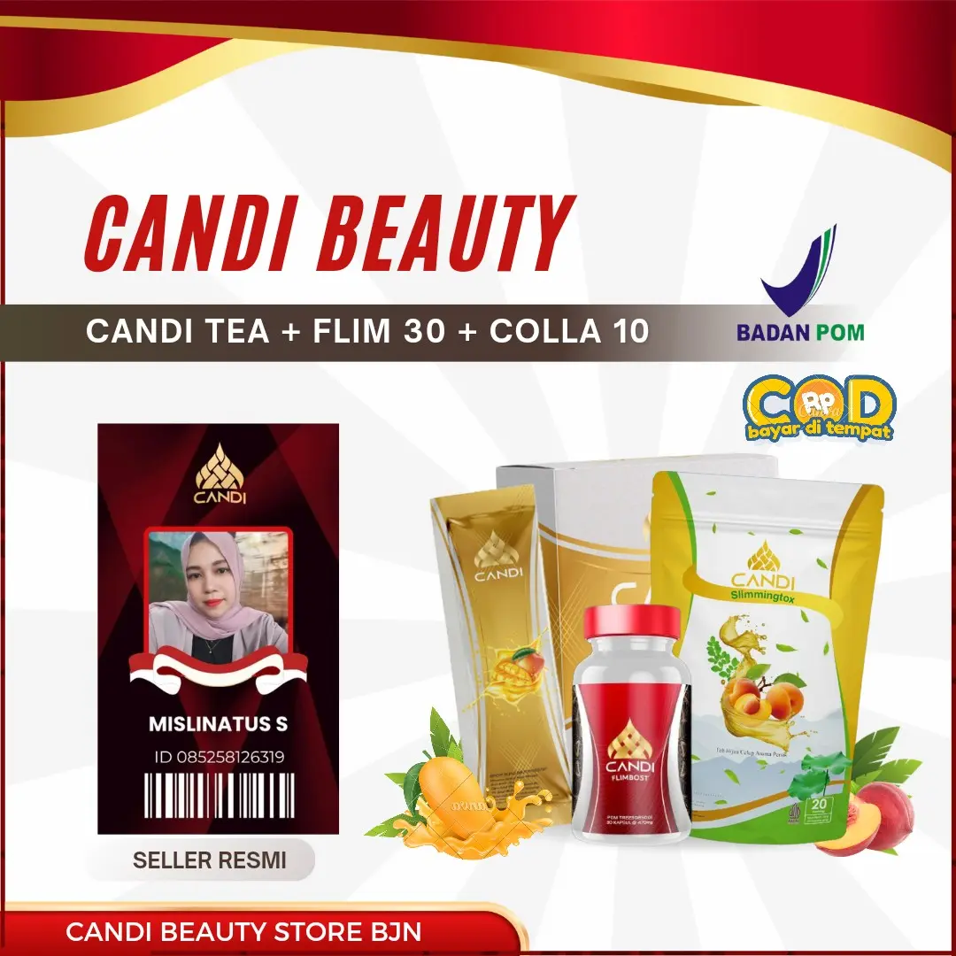 PAKET 30 Hari Extra GlowUp Minuman Serbuk dan Teacaps by Candi - Fiber Isi 10 Flimbost Isi 30 Teh Isi 20 Kantong collagen a
