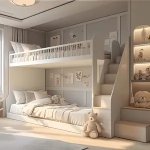 Customized Eco-Friendly Wood Bedroom Furniture For Schools & Kindergartens Non-Polluting Bunk Bed & Wardrobe For Children's Room