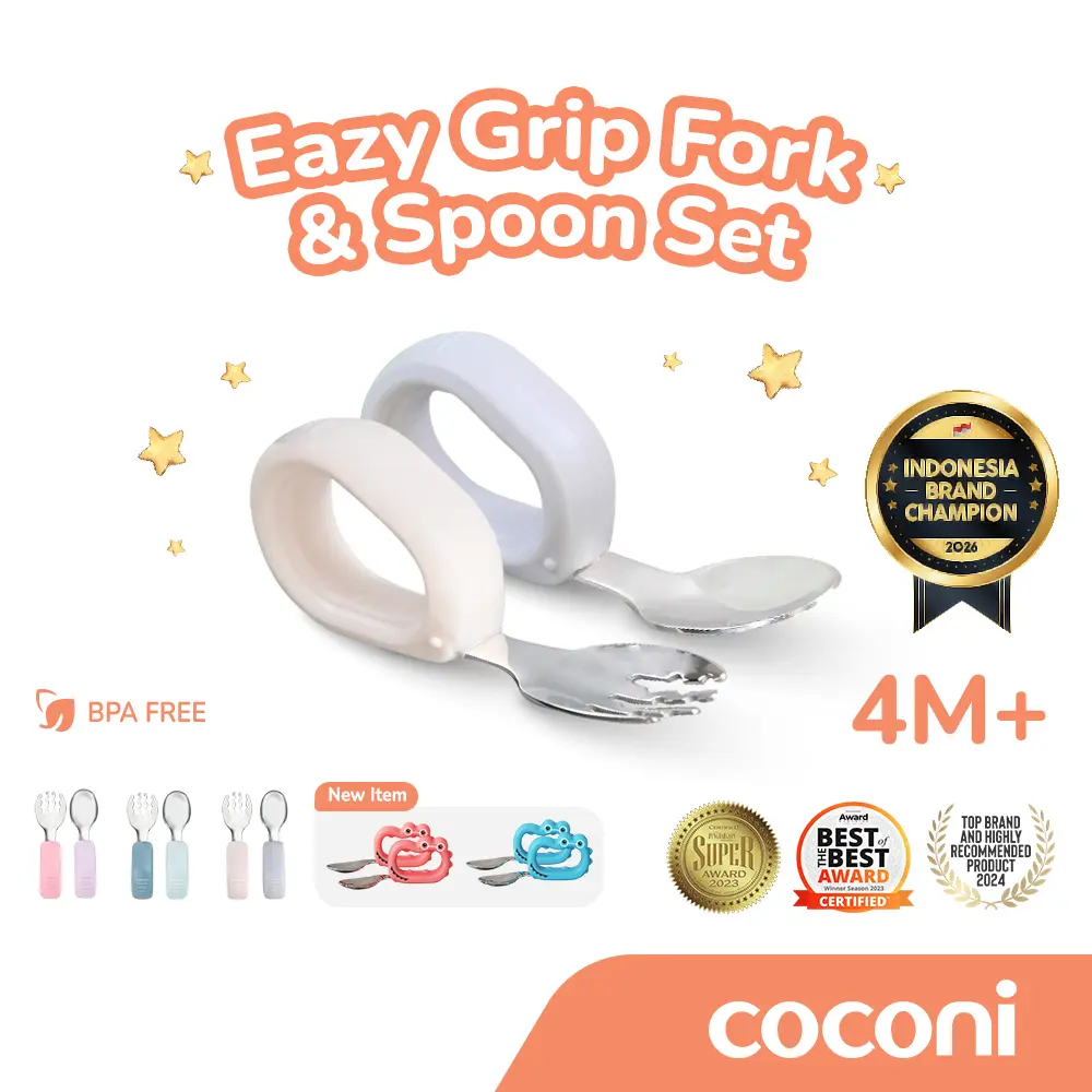COCONI Eazy Grip Fork & Spoon Stainless Steel Set  Sendok Garpu Anak Belajar MPASI