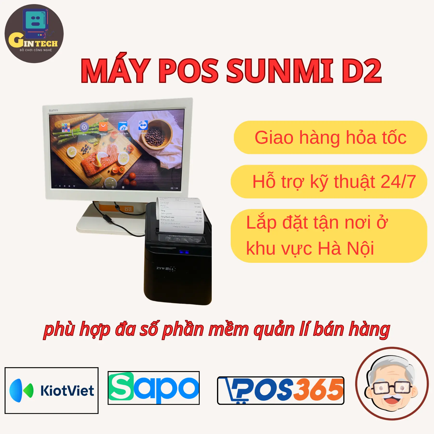 MÁY BÁN HÀNG SUNMI D2 2 MÀN HÌNH [LIKE NEW 98%] cho quán cafe, nhà hàng, trà sữa dùng Pos365, Kiot, Sapo, Posapp