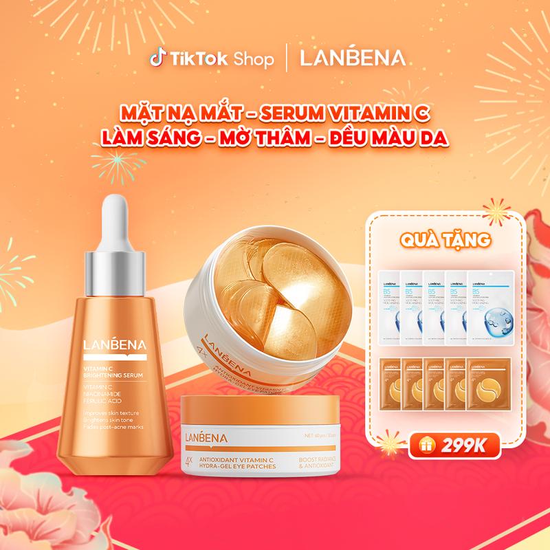 LIVE Bộ Sản Phẩm Vitamin C Mặt Nạ Mắt Serum 30ml LANBENA Hỗ Trợ Dưỡng Sáng Giảm Thâm Quầng Mắt Mờ Thâm Sạm Nám Đều Màu Da Giảm Sắc Tố Melanin Căng Mọng Mịn Màng Nuôi Dưỡng Phục Hồi Làn Da Hiệu Quả