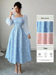 Vestido Midi Elegante de Mujer con Bordado y Lunares, Perfecto para Fiestas Festivas, Diseño Cómodo y a la Moda, Ideal Casual