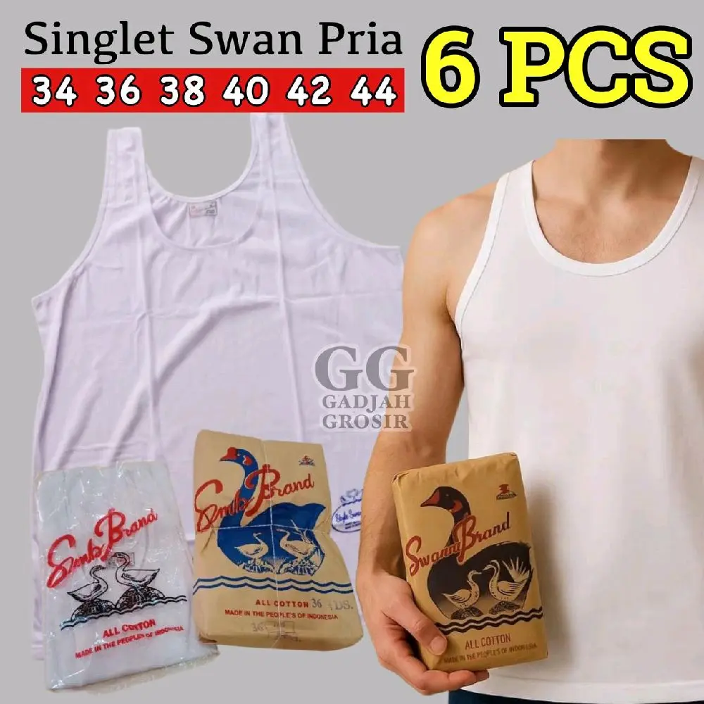 ISI 6 PCS SINGLER STYLE SWAN BRAND PRIA DEWASA KATUN PUTIH POLOS