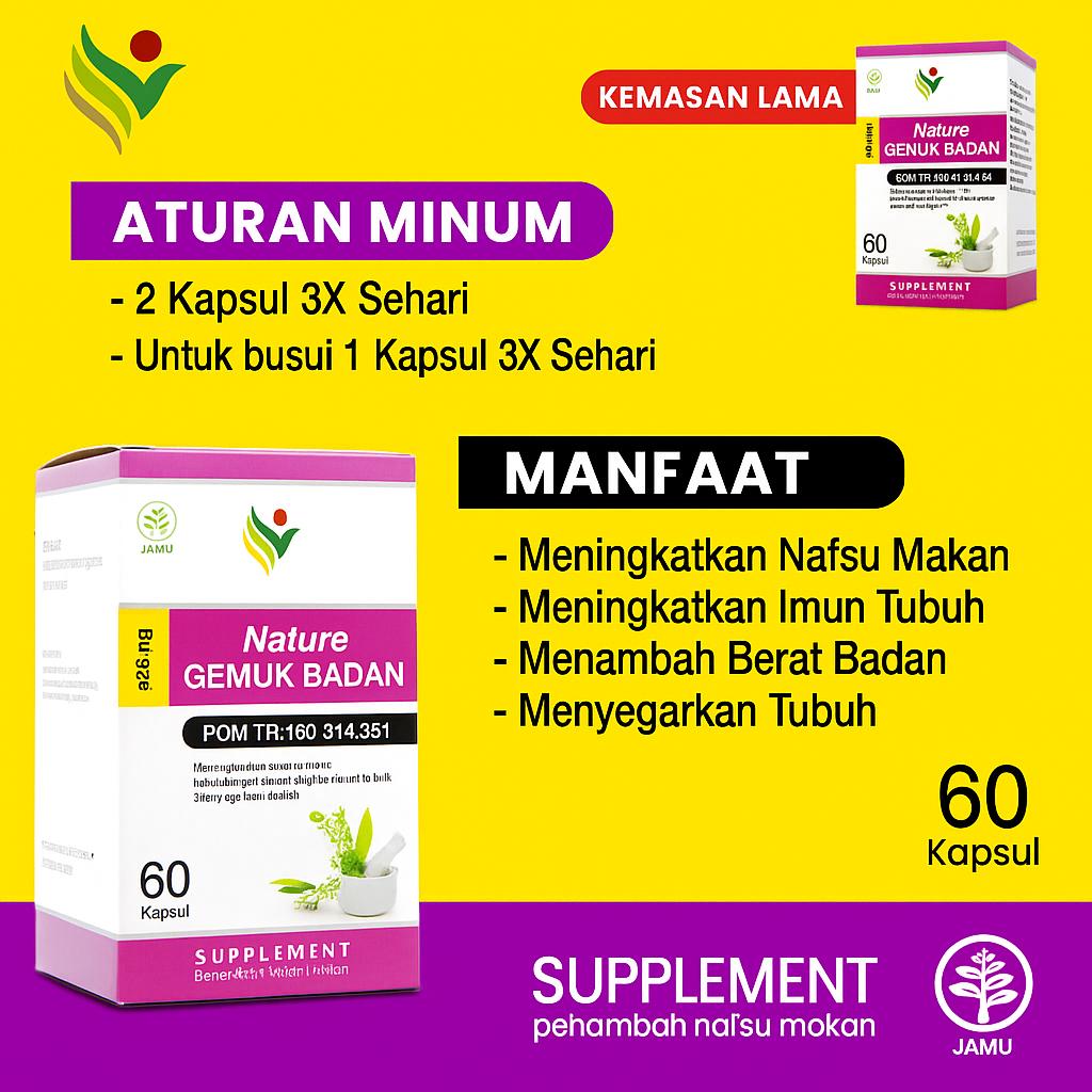 Vitamin NATURE GEMUK BADAN 60 Kapsul Original BPOM - Suplement Kesehatan