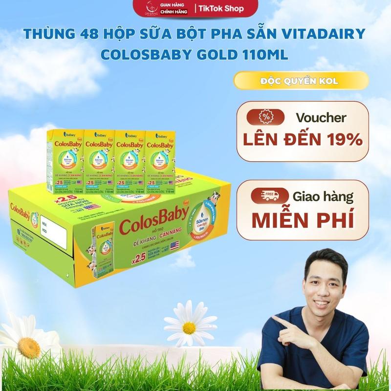   Live Daily  Thùng 48 hộp Sữa Bột Pha Sẵn Vitadairy Colosbaby Gold 110ml 