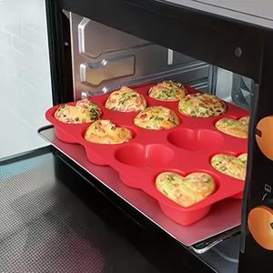Molde de silicona en forma de corazón, 12 cavidades antiadherentes, ideal para brownies, cupcakes y brochetas de pastel hechas a mano, apto para microondas y congelador