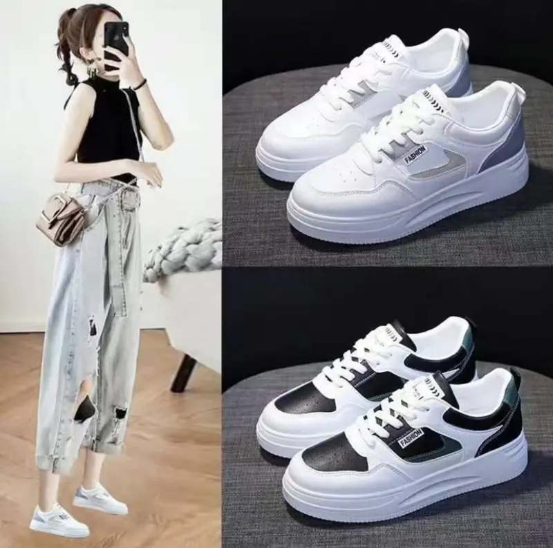 Giày Bệt Nữ Màu Trắng, Thời Trang Hàn Quốc, Giày Thể Thao Cao Su Thường Ngày Cho Nữ Sneaker Shoes 1