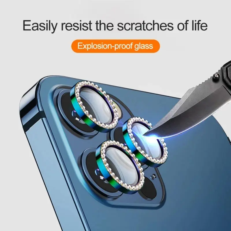 Bảo Vệ Camera Kim Cương, Thiết Kế Sang Trọng, Tương Thích Với iPhone 14, 13, 11 Pro Max, 12 Pro Max, Kính Cường Lực, Có Nhẫn Kim Loại, Vỏ Ống Kính, Tương Thích Với iPhone 12, 11 Mini, 14plus 1