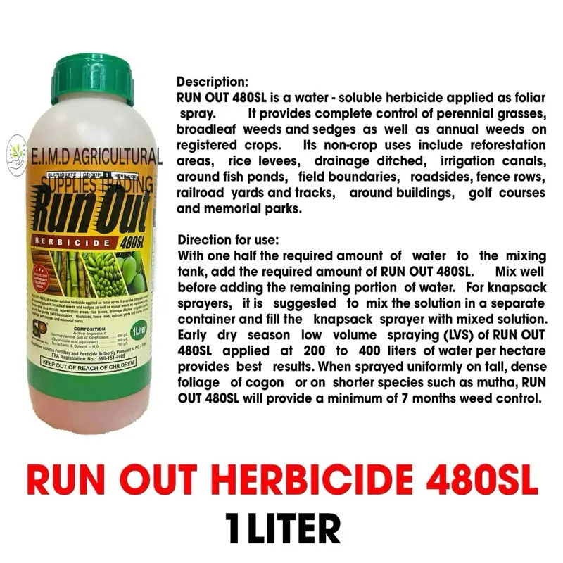 RUN OUT NON-SELECTIVE GLYPHOSATE 480SL HERBICIDE - 1 LITER - TikTok Shop  Philippines