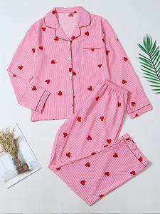 Conjunto de ropa de dormir para mujer de primavera y otoño, conjunto de 2 piezas, manga larga y pantalones, estampado de dibujos animados, ajustado, cómodo para estar en casa