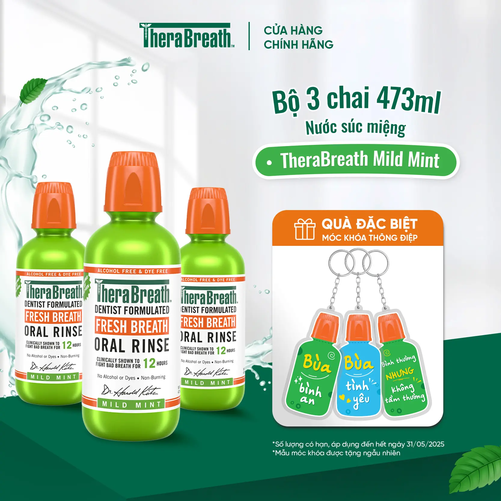 Nước súc miệng TheraBreath - Bộ sản phẩm 3 chai Dịu Êm Lâu Dài - Thương Hiệu Từ Hoa Kỳ