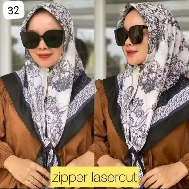 Hijab Segi Empat Instan Zipper Lasercut /  Kerudung Syari Voal Zipper / Hijab  Wanita Muslim Instan Zipper Lasercut Kekinian Nyaman Lembut 3